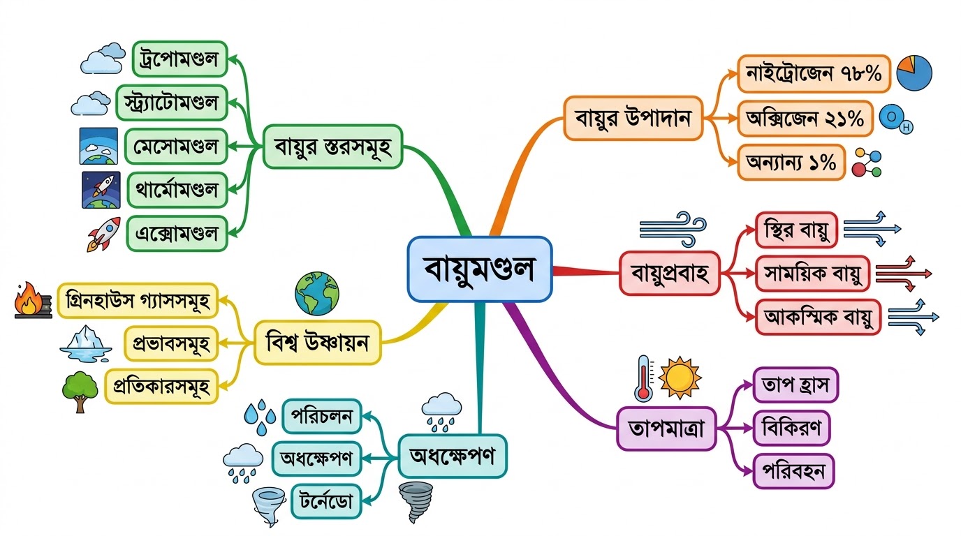 মাধ্যমিক ভূগোল দ্বিতীয় অধ্যায় — বায়ুমণ্ডল | সম্পূর্ণ প্রশ্নোত্তর, Memory Trick ও Table সহ | WBBSE Class 10 Geography
